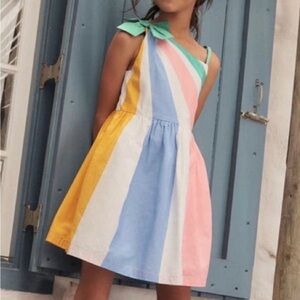 Mini Boden Pastel Rainbow Stripe Bow-One Shoulder Dress